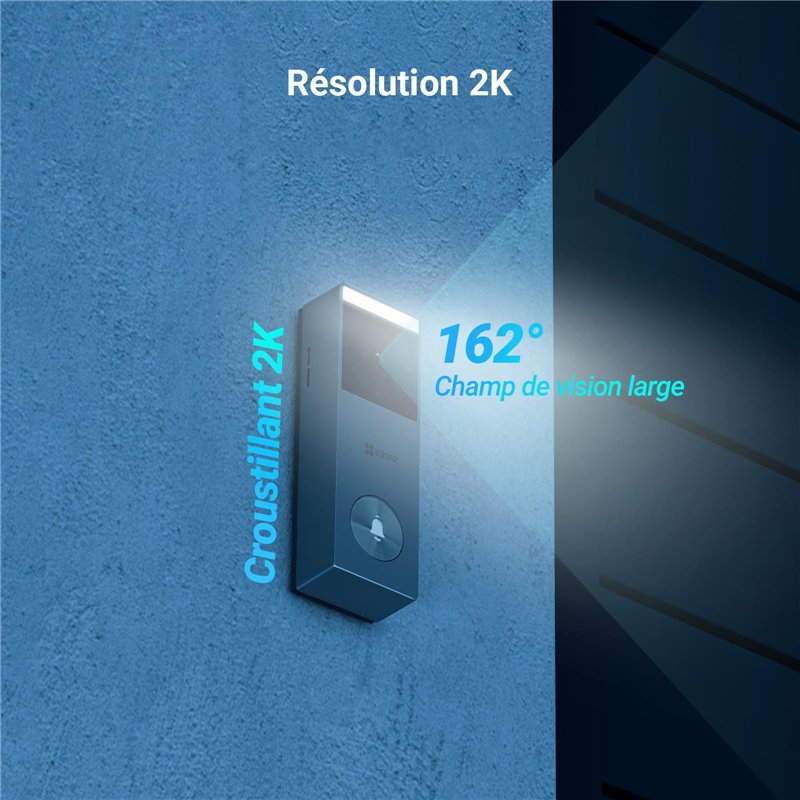 Image secondaire de EZVIZ HP3 Pro Sonnette connectée sans Fil et sur Batterie avec Panneau Solaire, Caméra 2K intégrée, Vision Nocturne Couleur, Dét