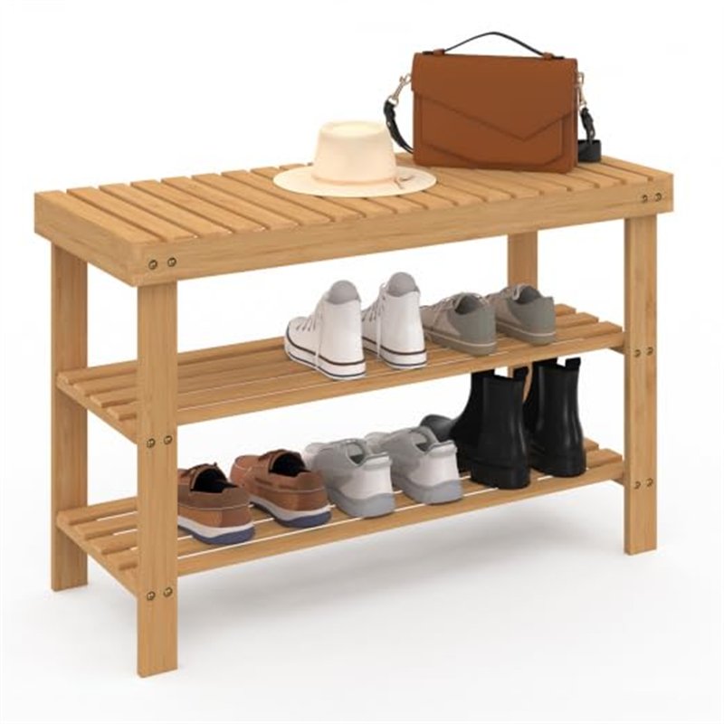 IDMarket - Etagère à chaussures bambou BEA 3 niveaux idéale pour entrée et salle de bain