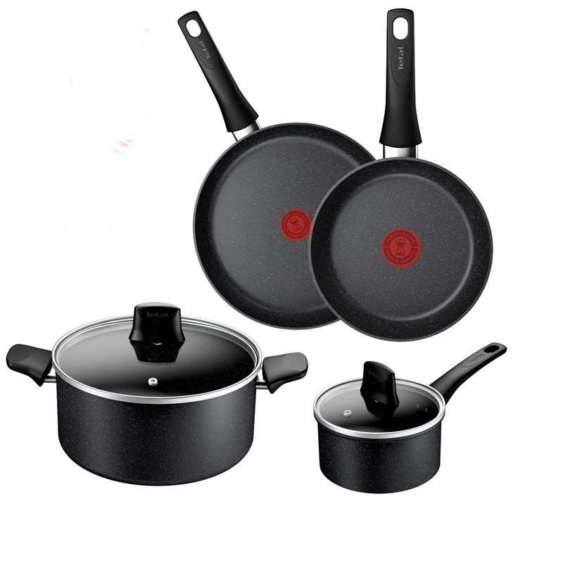 Tefal Lot de 4 casseroles 16 cm + couvercle, poêles 20/26 cm, faitout 24 cm + couvercle, revêtement anti-adhésif haute performan