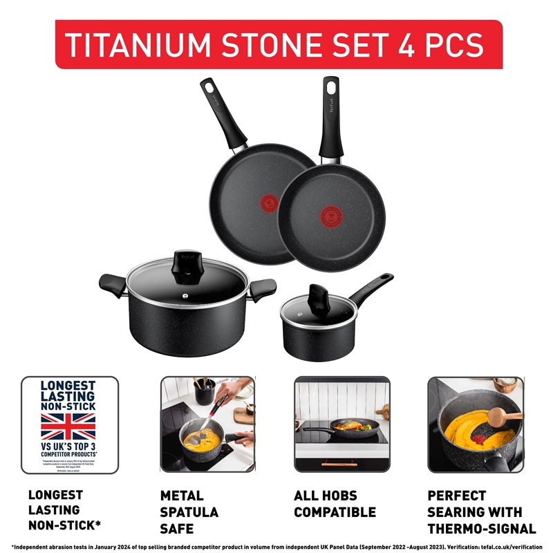 Image secondaire de Tefal Lot de 4 casseroles 16 cm + couvercle, poêles 20/26 cm, faitout 24 cm + couvercle, revêtement anti-adhésif haute performan