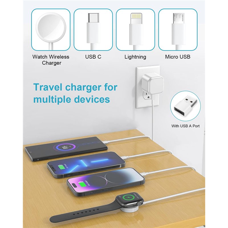 Image secondaire de BLITEZZ 4 en 2 Cable Multi pour Chargeur Apple Watch et Phone, 1.2M Cable Multi Chargeur avec Câble USB C/Câble iPhone/Apple Wat