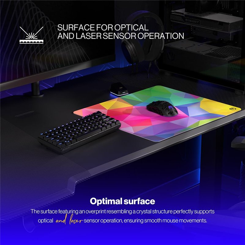 Image secondaire de ENDORFY Crystal Spectrum L Tapis de Souris 450 x 400 mm L Guide de Souris Lisse Bord imprimé Base en Caoutchouc antidérapant Des