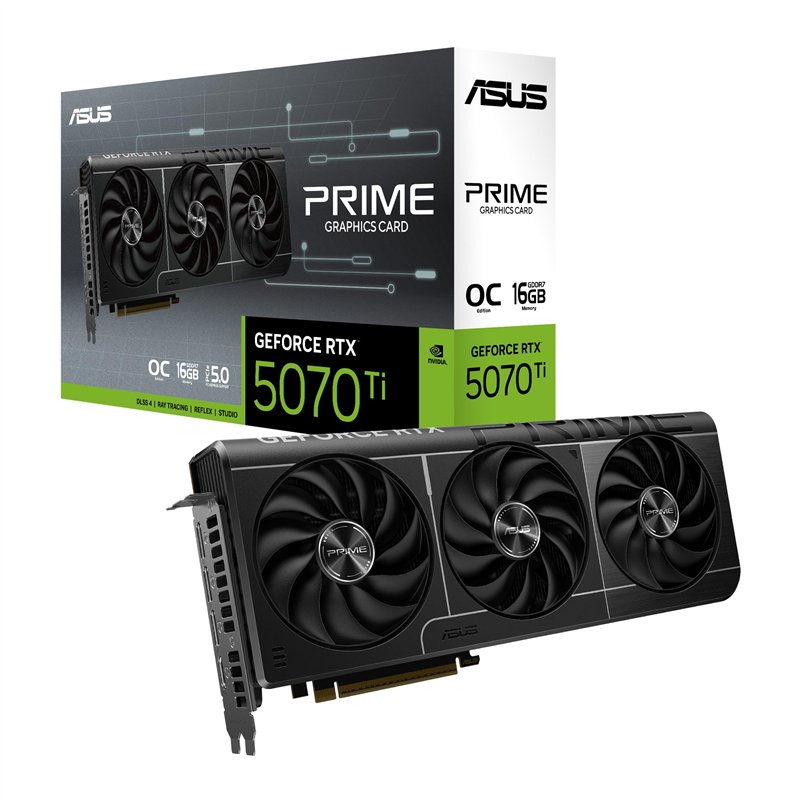 Asus Prime GeForce RTX 5070 Ti 16GB GDDR7 OC Edition – Carte Graphique (PCIe 5.0, HDMI, Display 2.1, 2.5 Slot, Ventilateurs axia