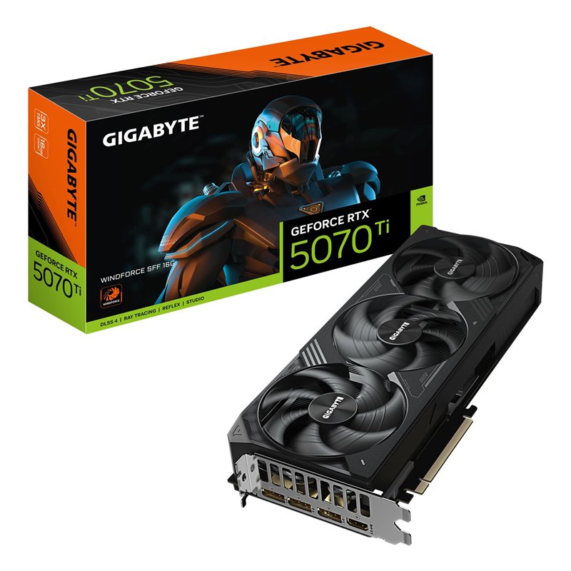 Gigabyte GeForce RTX 5070 Ti WINDFORCE SFF 16G Carte Graphique - 16GB GDDR7, 256bit, PCI-E 5.0, 2452 MHz Fréquence du cœur, 3 x