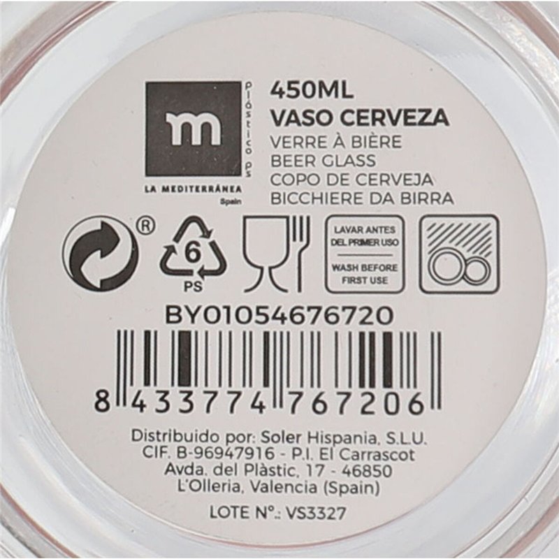 Image secondaire de Verre à bière La Mediterránea 0,45 L (24 Unités)