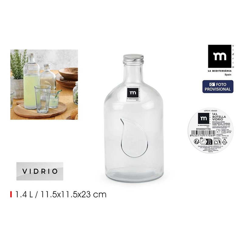 Image secondaire de Bouteille en Verre La Mediterránea Métal verre 1,4 L (12 Unités)