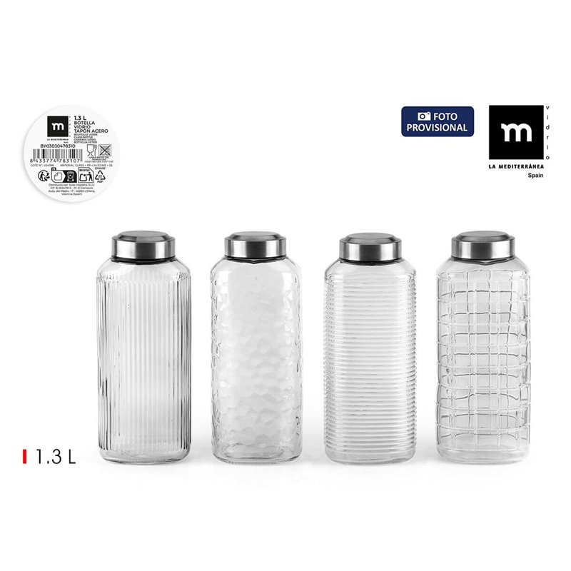 Image secondaire de Bouteille en Verre La Mediterránea verre Acier 1,3 L (12 Unités)