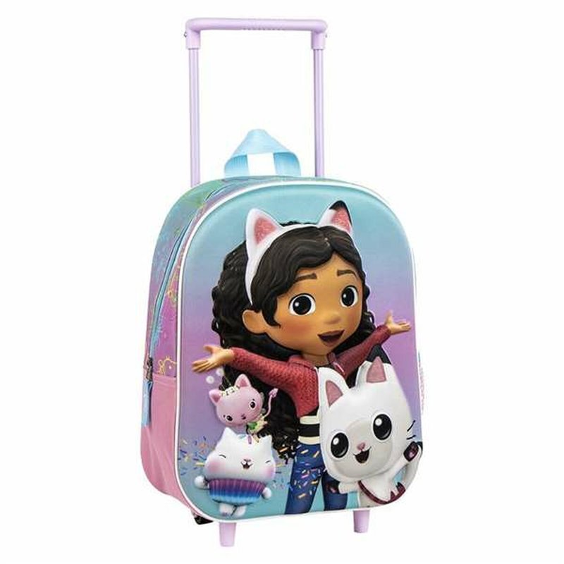 Cartable 3D avec roulettes Gabby's Dollhouse Rose 25,0 x 31,0 x 10,0 cm