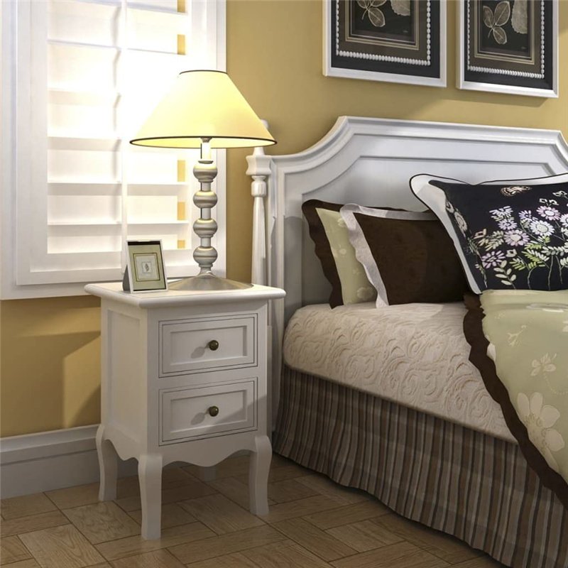 Image secondaire de vidaXL Table de Chevet avec 2 Tiroirs MDF Blanc Table Basse Décor Chambre
