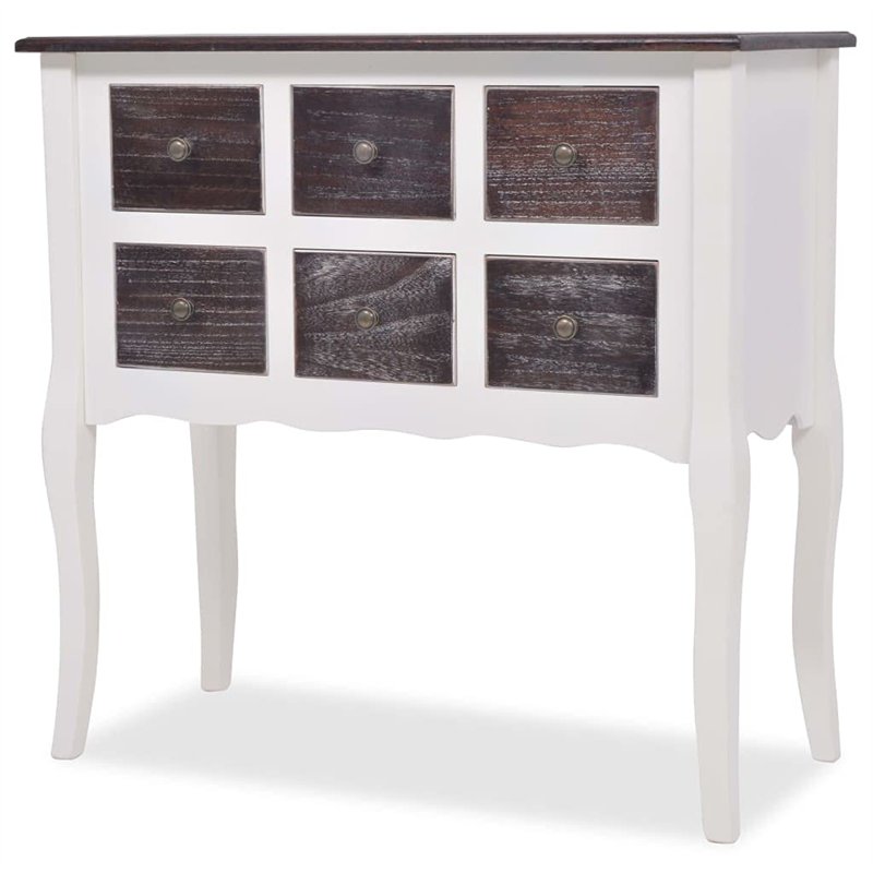 vidaXL Armoire de Console 6 Tiroirs Bois Marron et Blanc Buffet Rangement