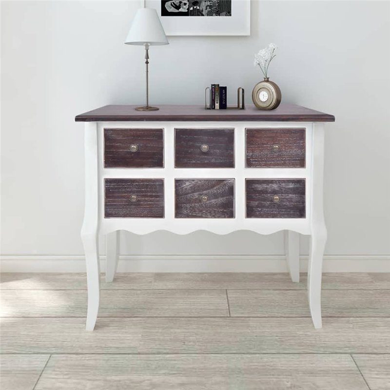 Image secondaire de vidaXL Armoire de Console 6 Tiroirs Bois Marron et Blanc Buffet Rangement