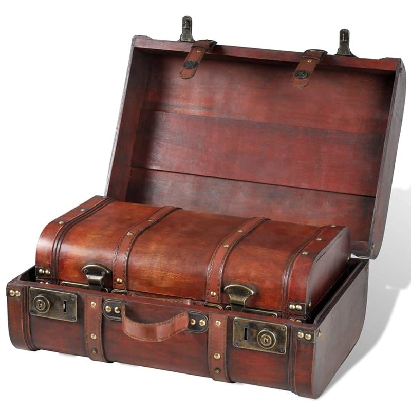 Image secondaire de vidaXL 2X Coffre de Rangement Vintage Bois Marron Stockage Boîte Coffret