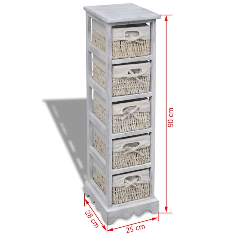 Image secondaire de vidaXL Chiffonnier en Bois Colonial Blanc avec 5 paniers