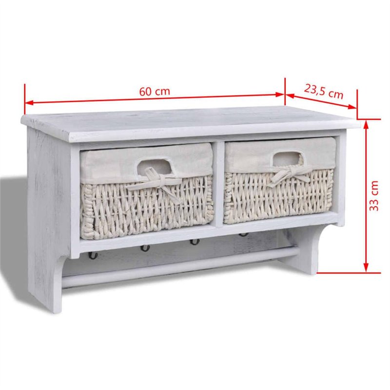 Image secondaire de vidaXL Bois de Paulownia Porte-Manteau Blanc Murale Vêtements Chambre Entrée