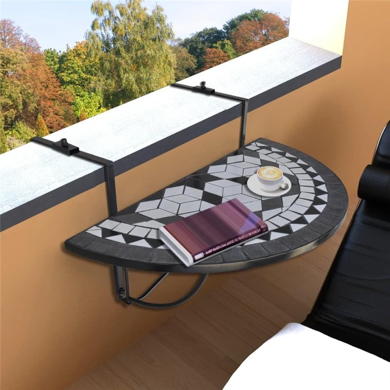 Image secondaire de vidaXL Table de Balcon Suspendue Demi-Circulaire Table de Jardin Terrasse