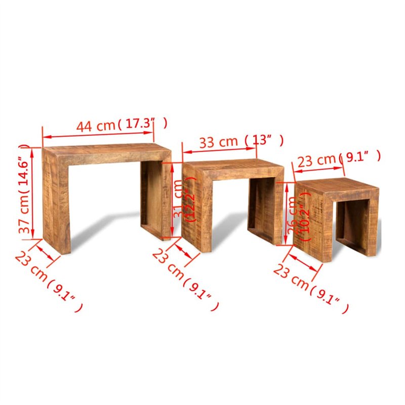 Image secondaire de vidaXL Set de 3 Tables gigognes en manguier recyclé Style Antique