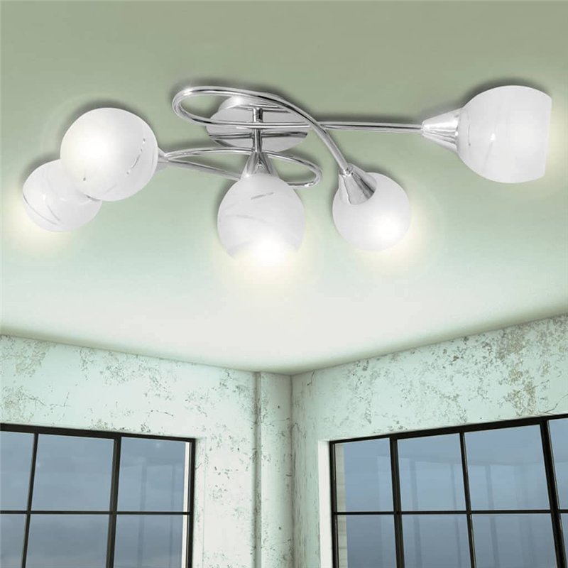 Image secondaire de vidaXL Plafonnier avec Abat-Jours en Verre pour 5 Ampoules Lustre Chambre
