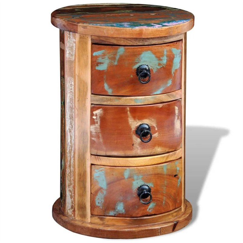 vidaXL Armoire Ronde en Bois Solide recyclé avec 3 tiroirs Armoire de Rangement