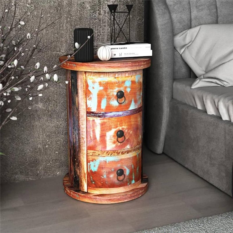 Image secondaire de vidaXL Armoire Ronde en Bois Solide recyclé avec 3 tiroirs Armoire de Rangement