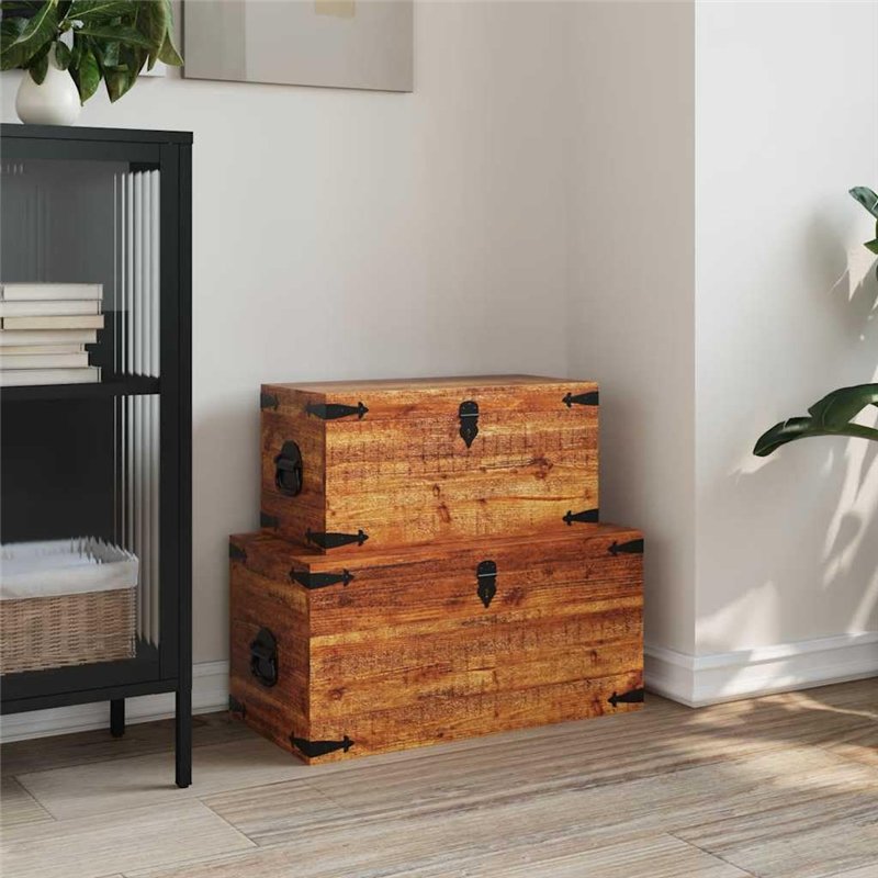 Image secondaire de vidaXL 2 coffres de stockage bois brut de manguier Banc Meuble de rangement