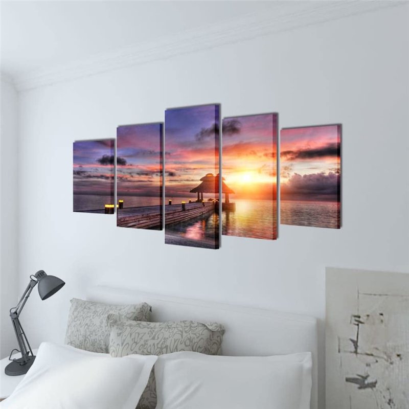 Image secondaire de vidaXL Set de toiles murales imprimées Plage avec pavillon 200 x 100 cm