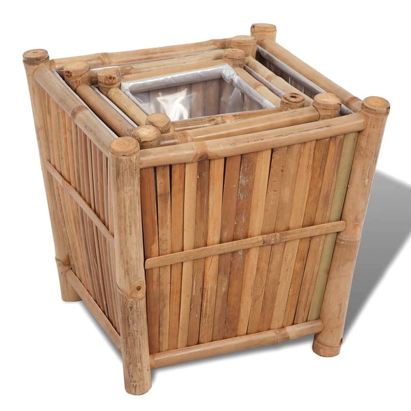 Image secondaire de vidaXL Lits Surélevés en Bambou avec Doublure en Nylon 3 pcs Jardinière Jardin