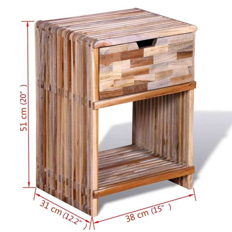 Image secondaire de vidaXL Table de Chevet avec Tiroir Teck Recyclé Table de Nuit Meuble Chambre