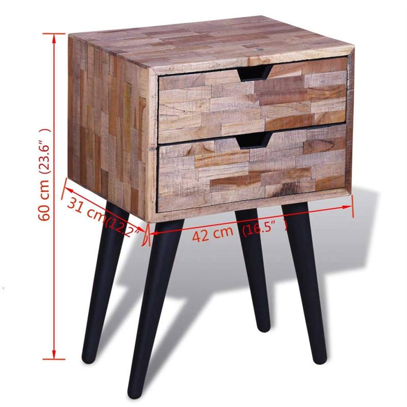 Image secondaire de vidaXL Table de Chevet avec 2 Tiroirs Bois de Teck Recyclé Table de Nuit