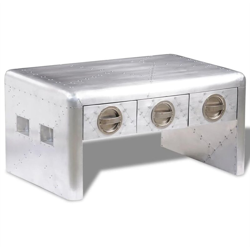 vidaXL Table Basse Table de Chevet Nuit Aviateur en Aluminium 3 tiroirs Vintage