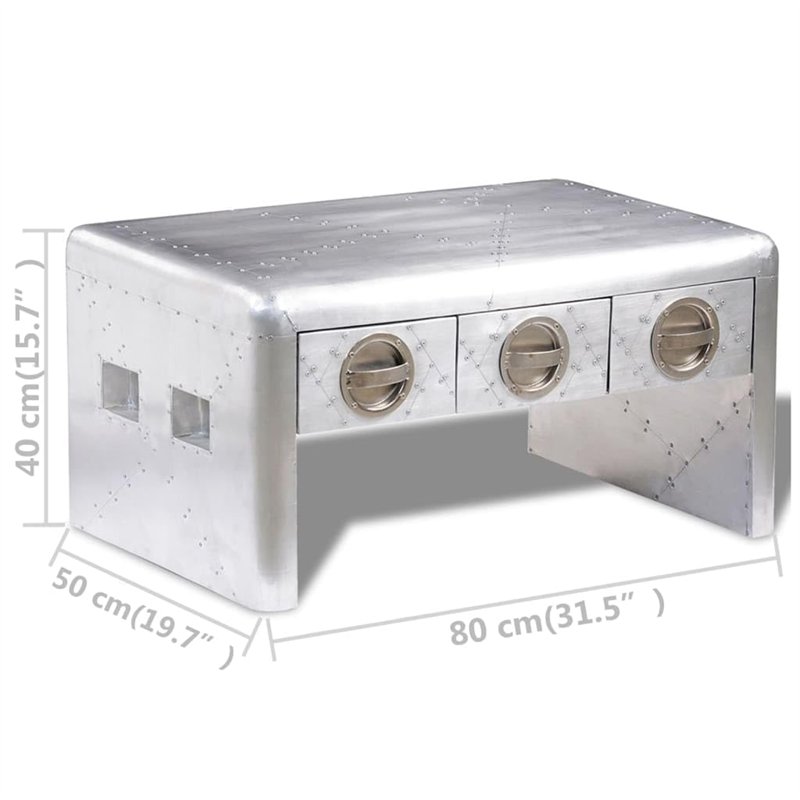 Image secondaire de vidaXL Table Basse Table de Chevet Nuit Aviateur en Aluminium 3 tiroirs Vintage
