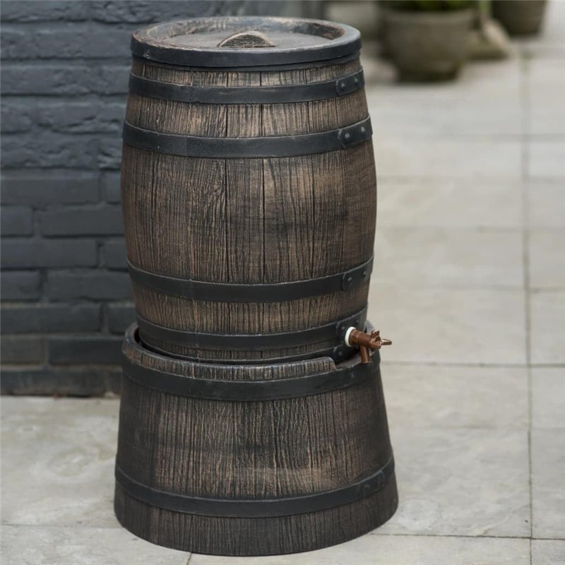 Image secondaire de Pied pour récupérateur d'eau en Forme de barrique (Wiskey, 50 l) - PE, Brun - h20 x Ø40 cm