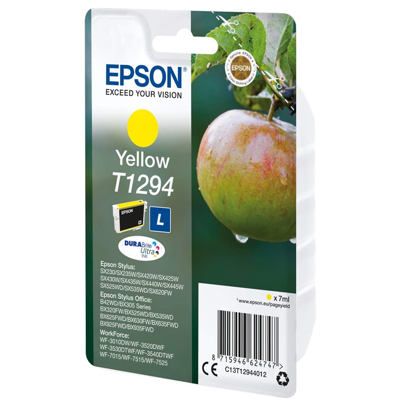 Image secondaire de Epson T1294 Pomme Jaune, Cartouche d'encre d'origine, WF-3010DW WF-3520DWF WF-3530DTWF WF-3540DTWF WF-7015 WF-7515 WF-7525 BX305
