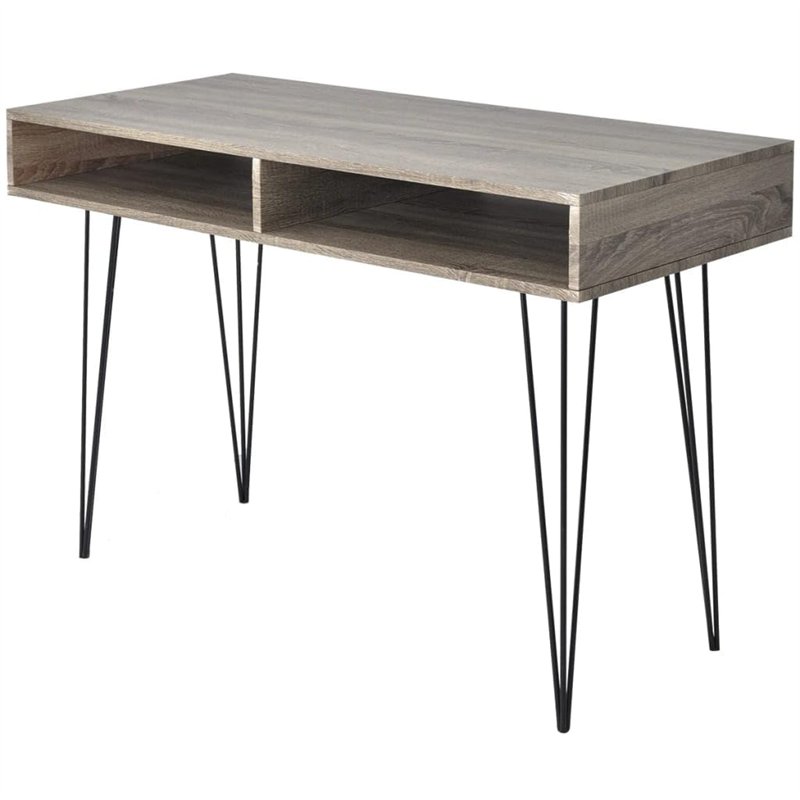 vidaXL Bureau avec 2 Compartiments Gris Table d‘Ordinateur Table de Travail