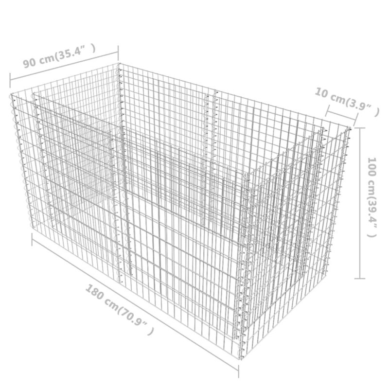 Image secondaire de vidaXL Lit Surélevé Gabion Acier 180x90x100 cm Argenté Jardinière Pot de Fleur