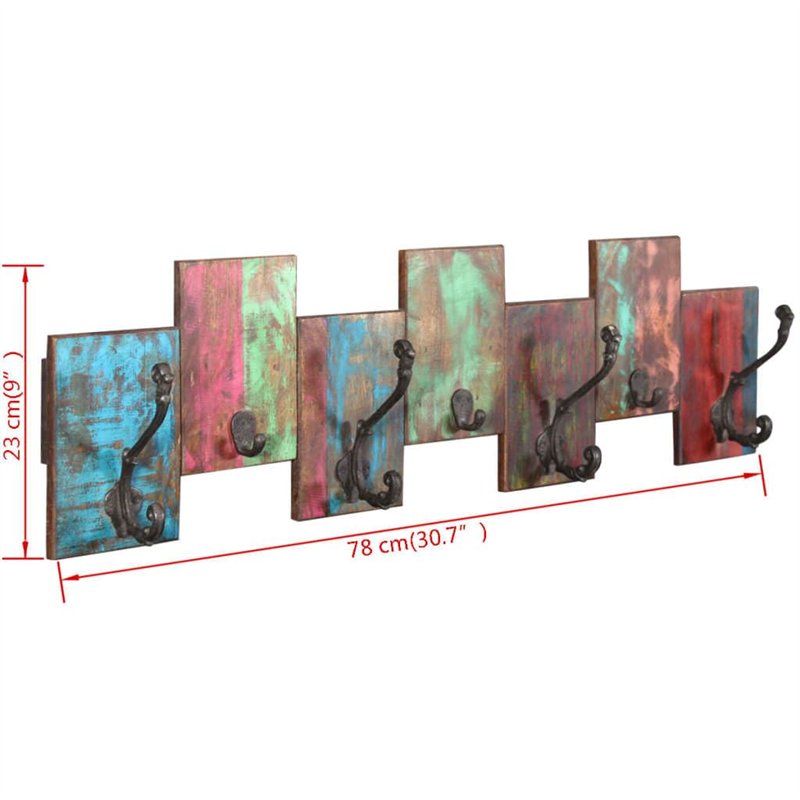 Image secondaire de vidaXL Porte-Manteau avec 7 Crochets Bois Massif de Récupération Mural Entrée