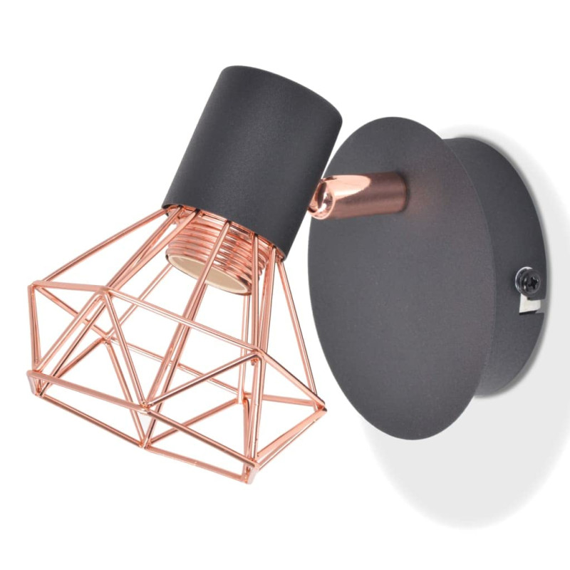 Image secondaire de vidaXL 2x Lampe Murale 2 E14 Noir Cuivre Applique Murale Luminaire Éclairage