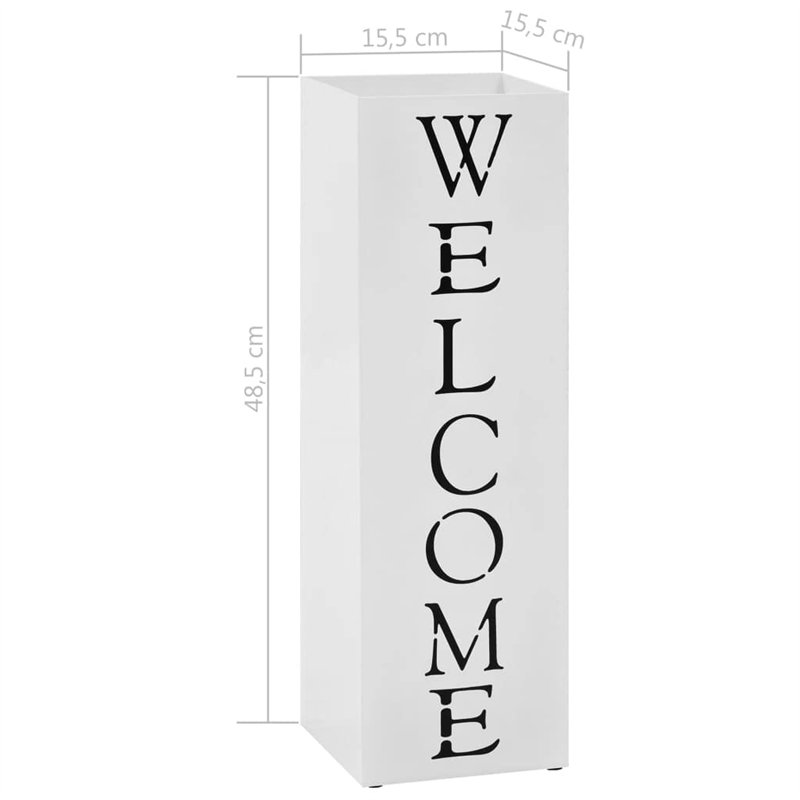 Image secondaire de vidaXL Porte-Parapluie Welcome Acier Blanc Support Parapluies Meuble d'Entrée