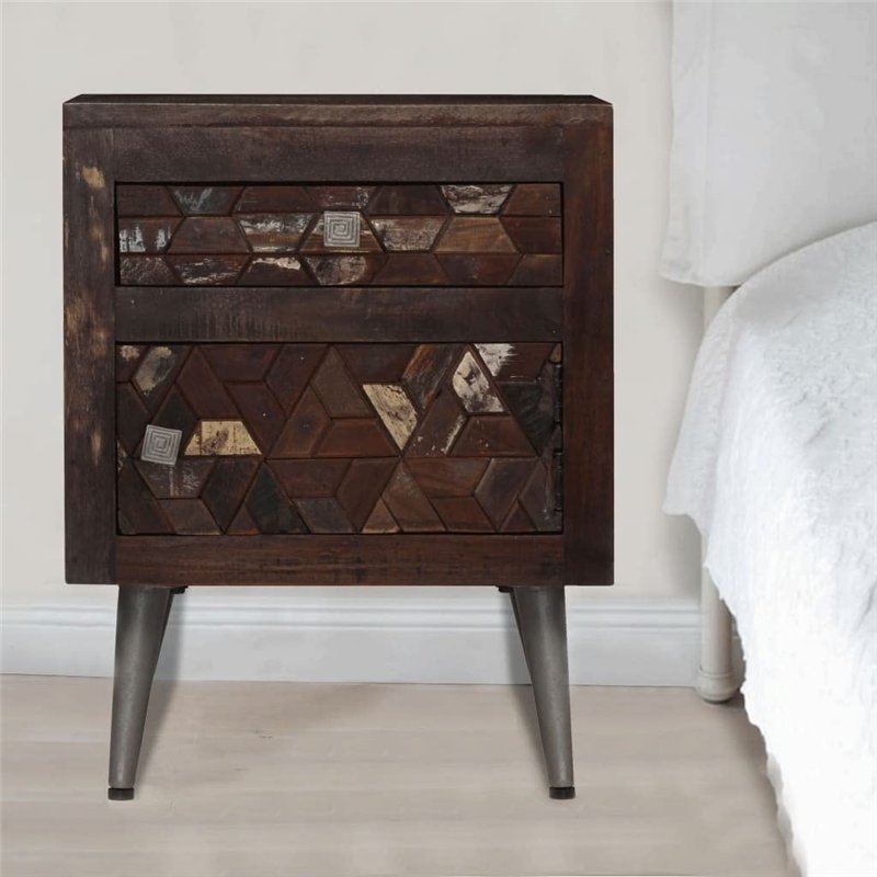 Image secondaire de vidaXL Table de Chevet Bois de Récupération Solide Table de Nuit Armoire