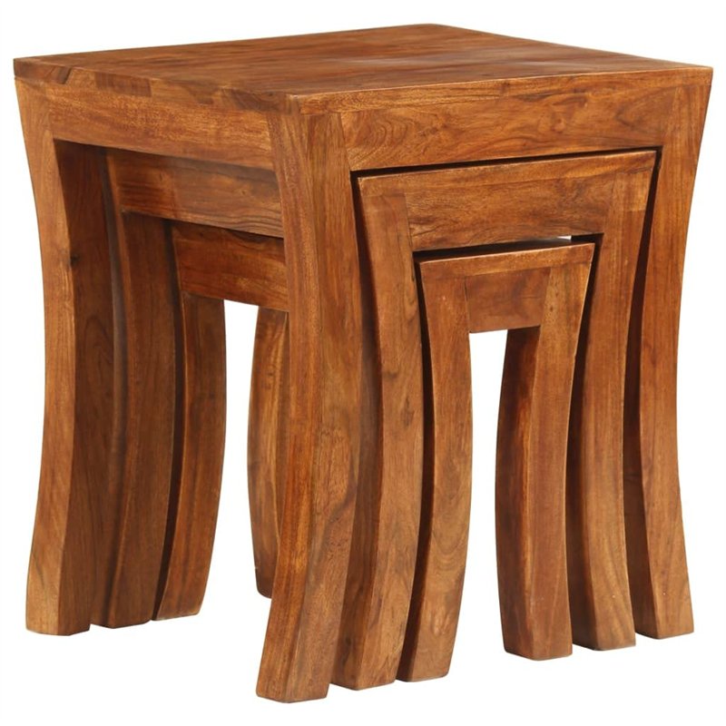Image secondaire de vidaXL Table Gigogne 3pcs Bois Massif d'Acacia Marron Ensemble de Table Basse