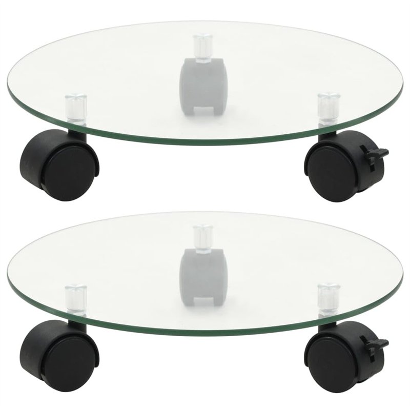 vidaXL 2x Porte-plantes Roulant Verre Trempé Rond Tansport Support de Plantes