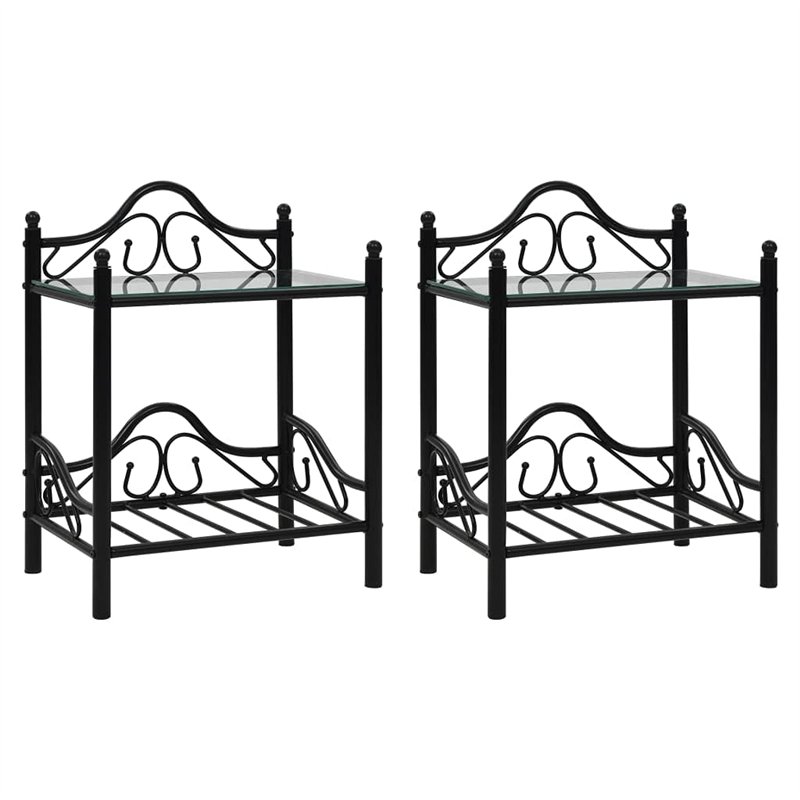 vidaXL 2X Table de Chevet Acier Verre Trempé Noir Table de Nuit Table Appoint