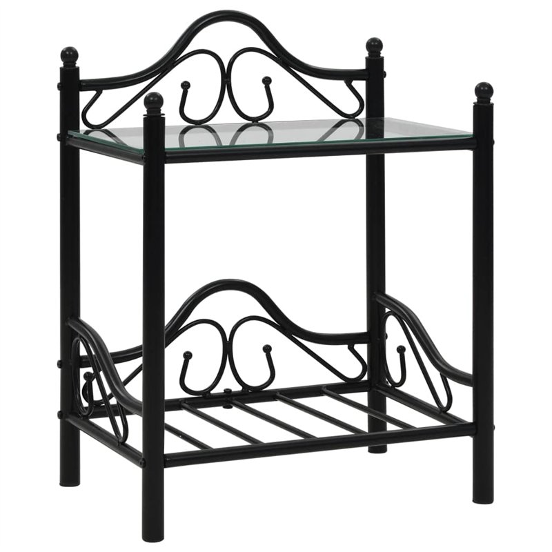 Image secondaire de vidaXL 2X Table de Chevet Acier Verre Trempé Noir Table de Nuit Table Appoint