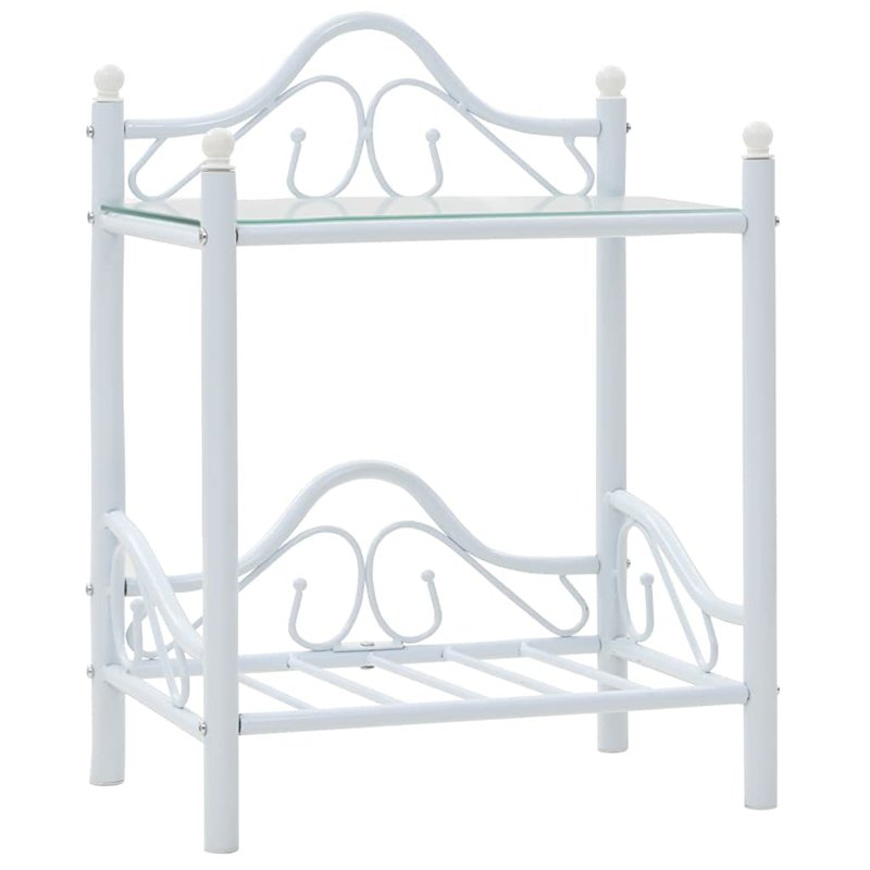 vidaXL Table de Chevet Acier et Verre Trempé Blanc Table de Nuit Meuble
