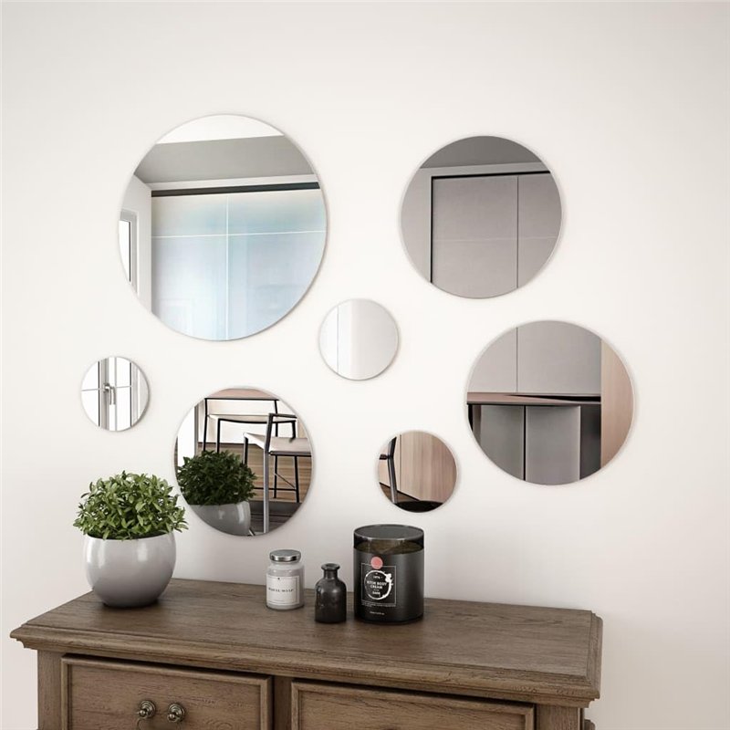 Image secondaire de vidaXL 7X Miroir Mural Verre Rond Salon Chambre à Coucher Miroir Autocollant