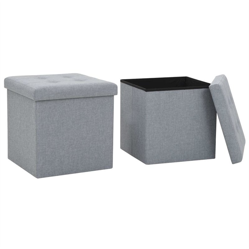 vidaXL 2X Tabouret Rangement Pliable Lin Gris Claire Coffre de Stockage Pouf