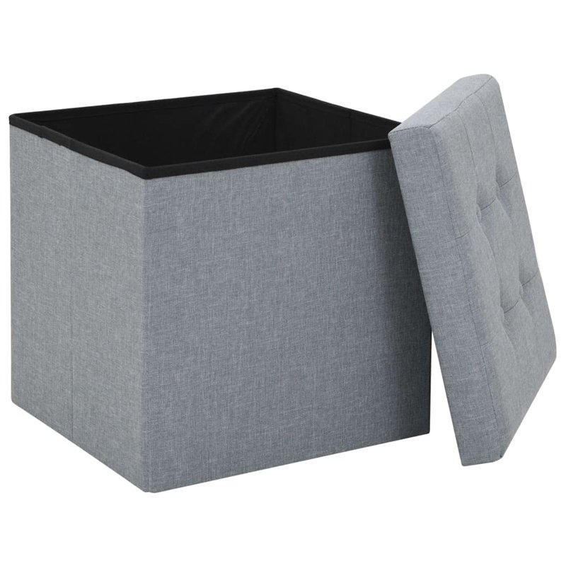 Image secondaire de vidaXL 2X Tabouret Rangement Pliable Lin Gris Claire Coffre de Stockage Pouf