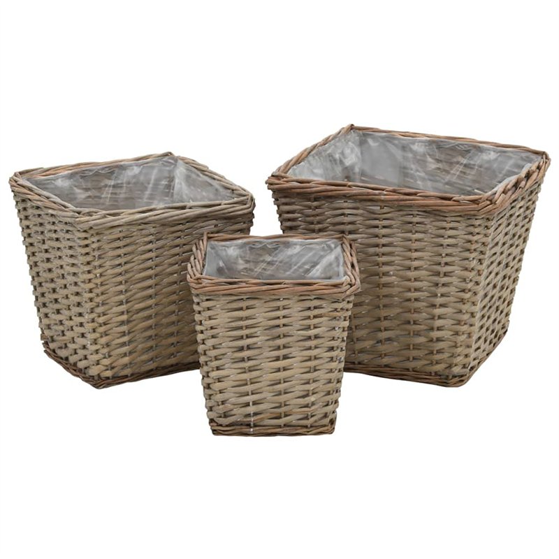 vidaXL Lits Surélevés 3 pcs Osier avec Doublure en PE Jardinière Bac de Fleur