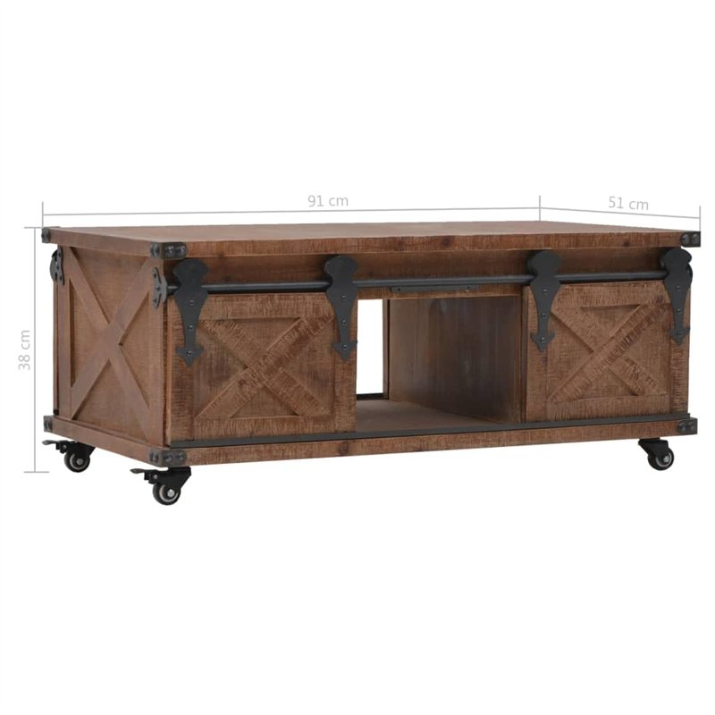 Image secondaire de vidaXL Table Basse Marron Table d'Appoint Table de Salon Bois de Sapin Massif