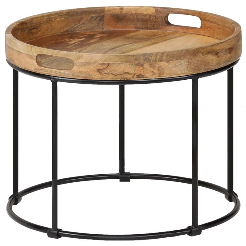 vidaXL et Acier Table Basse Meuble Table de Séjour Bois de Manguier Massif