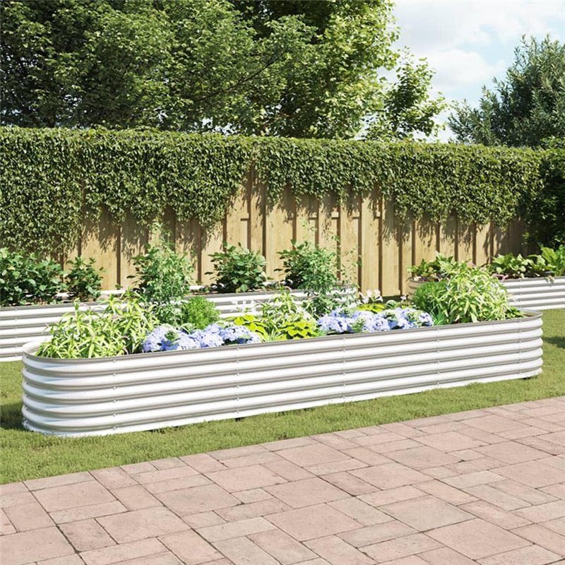 Image secondaire de vidaXL Lit Surélevé 400x80x44 cm Acier Galvanisé Argenté Jardinière Pot Fleurs